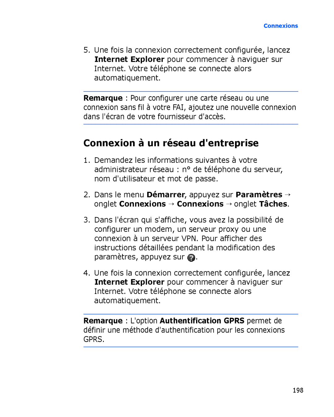 Samsung SGH-I780VRABOG, SGH-I780VRAXEF, SGH-I780ZKABOG, SGH-I780VRNSFR, SGH-I780ZKAFTM manual Connexion à un réseau dentreprise 