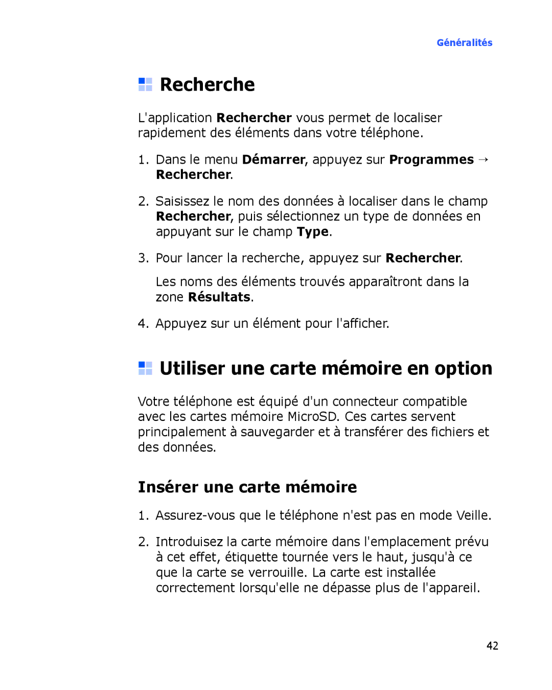 Samsung SGH-I780VRABOG, SGH-I780VRAXEF manual Recherche, Utiliser une carte mémoire en option, Insérer une carte mémoire 