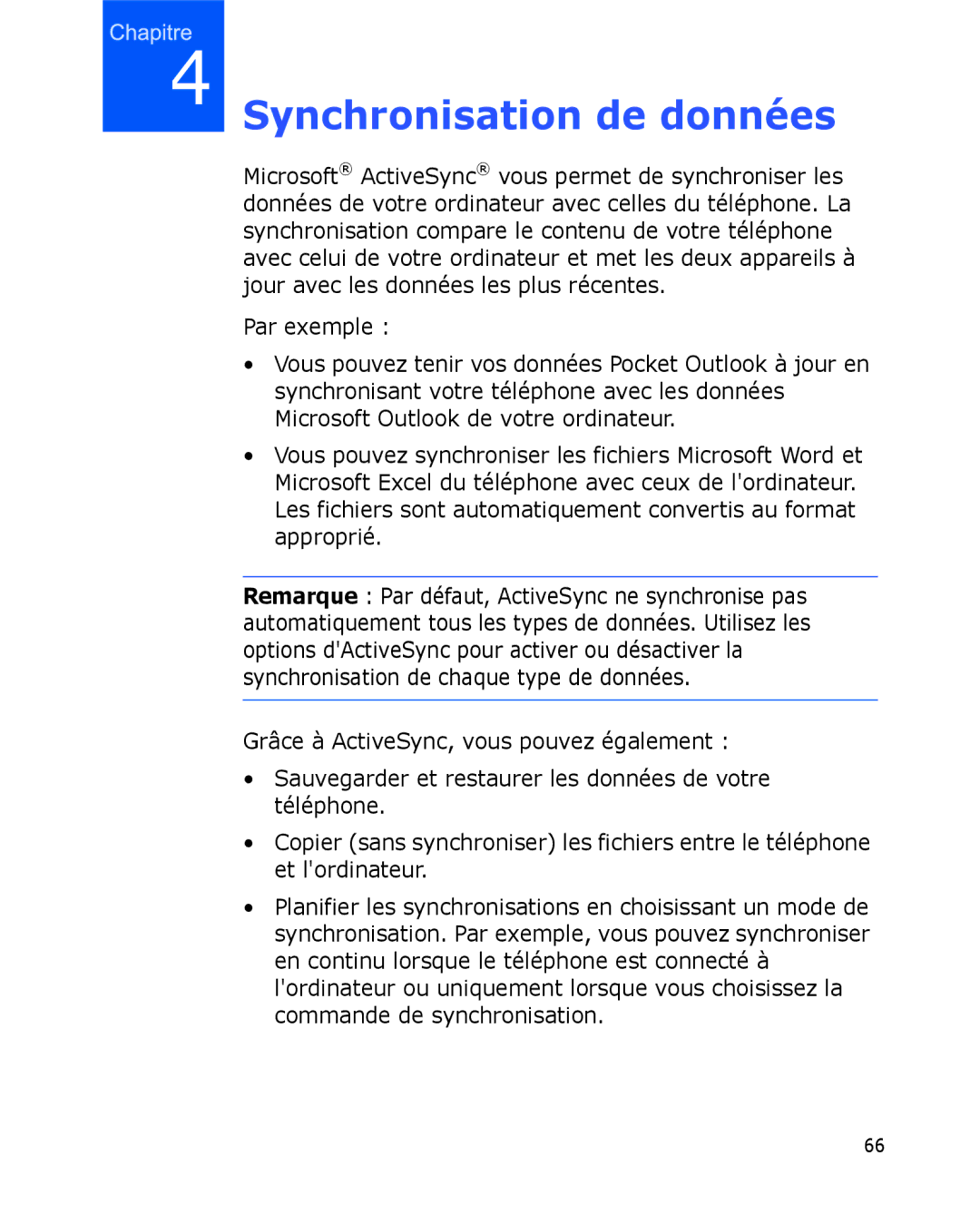 Samsung SGH-I780VRABOG, SGH-I780VRAXEF, SGH-I780ZKABOG, SGH-I780VRNSFR, SGH-I780ZKAFTM manual Synchronisation de données 