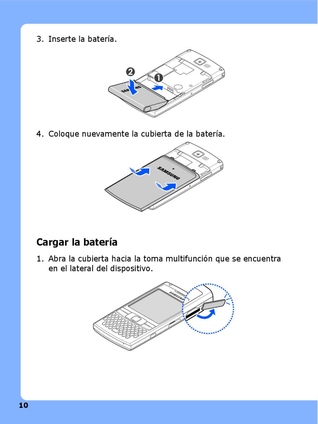 Samsung SGH-I780VRAYOG, SGH-I780ZKAAMN, SGH-I780VRNYOG, SGH-I780ZKAXEC, SGH-I780ZKNXEC, SGH-I780ZKNYOG manual Cargar la batería 