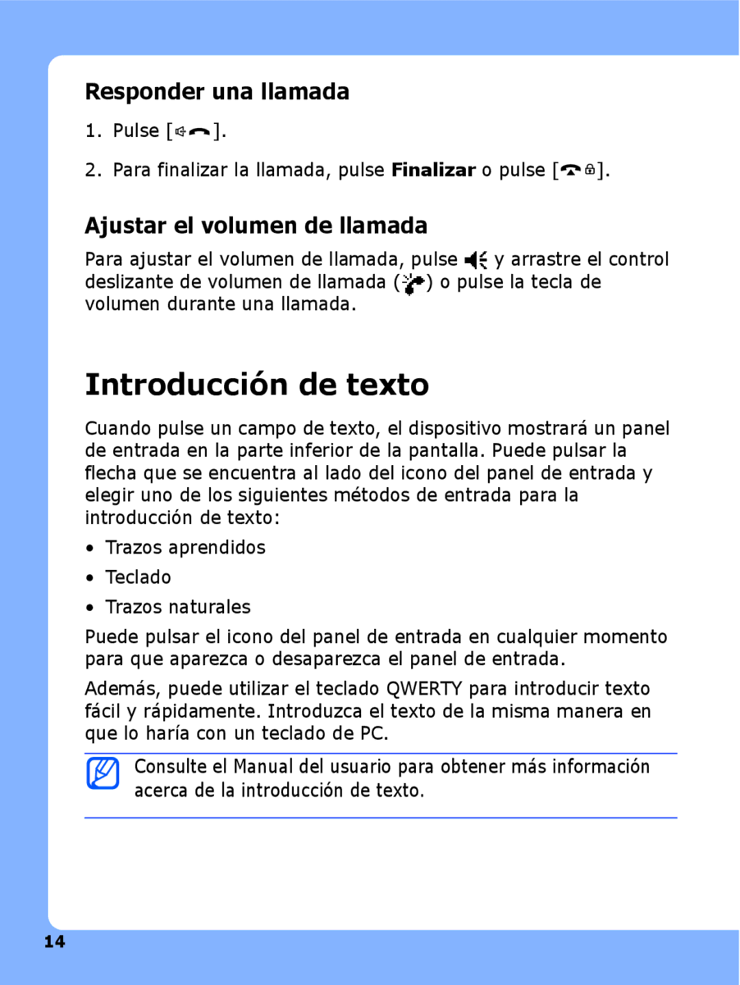 Samsung SGH-I780ZKAXEC, SGH-I780ZKAAMN manual Introducción de texto, Responder una llamada, Ajustar el volumen de llamada 