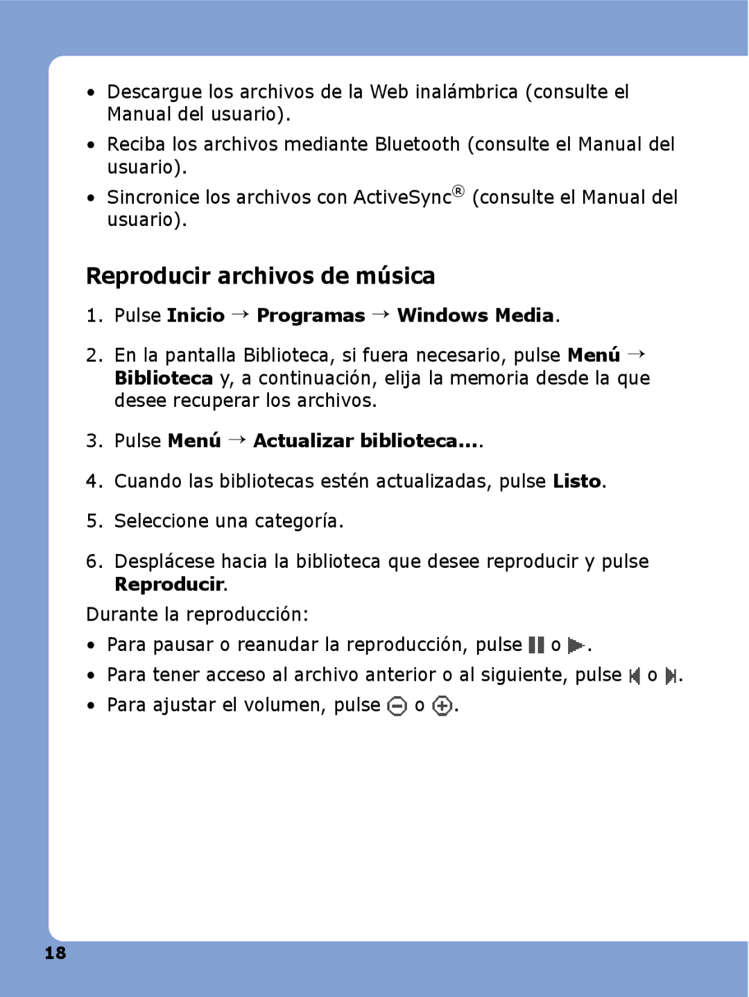 Samsung SGH-I780VRNXEC, SGH-I780ZKAAMN manual Reproducir archivos de música, Pulse Inicio → Programas → Windows Media 