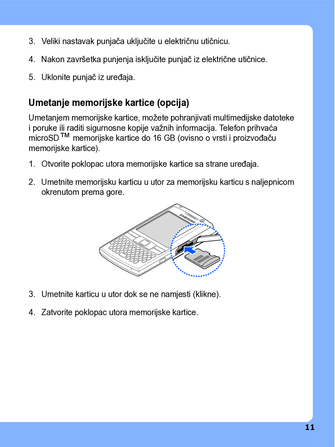 Samsung SGH-I780ZKATRA manual Umetanje memorijske kartice opcija 