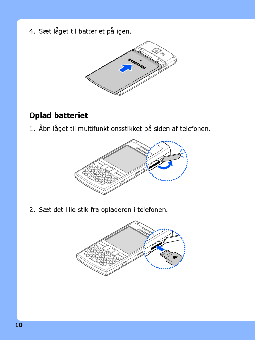 Samsung SGH-I780ZKCXEE, SGH-I780ZKNXEE, SGH-I780ZKAXEE manual Oplad batteriet 