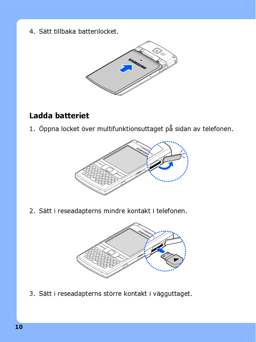 Samsung SGH-I780ZKCXEE, SGH-I780ZKNXEE, SGH-I780ZKAXEE manual Ladda batteriet 