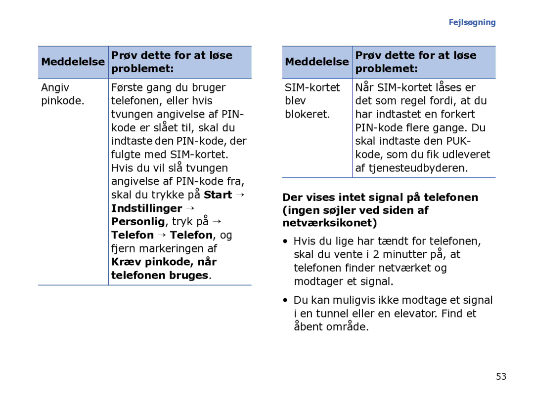 Samsung SGH-I780ZKNXEE, SGH-I780ZKCXEE manual Indstillinger →, Telefon → Telefon, og, Kræv pinkode, når, Telefonen bruges 