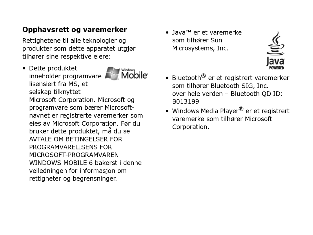 Samsung SGH-I780ZKCXEE, SGH-I780ZKNXEE, SGH-I780ZKAXEE manual Opphavsrett og varemerker 