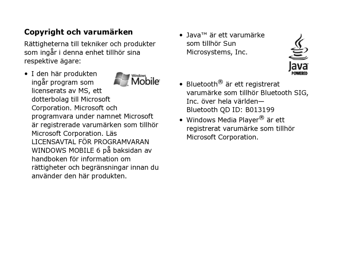 Samsung SGH-I780ZKCXEE, SGH-I780ZKNXEE, SGH-I780ZKAXEE manual Copyright och varumärken 