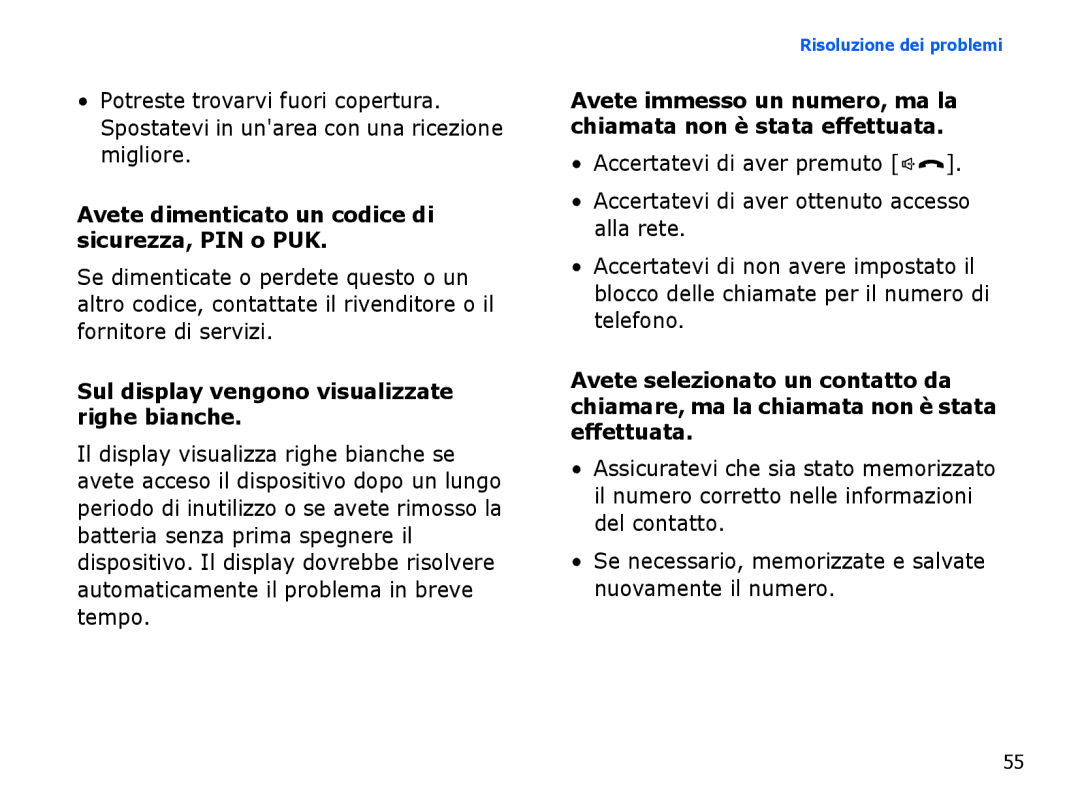 Samsung SGH-I780ZKNITV, SGH-I780VRAWIN, SGH-I780VRNTIM, SGH-I780ZKAITV manual Sul display vengono visualizzate righe bianche 