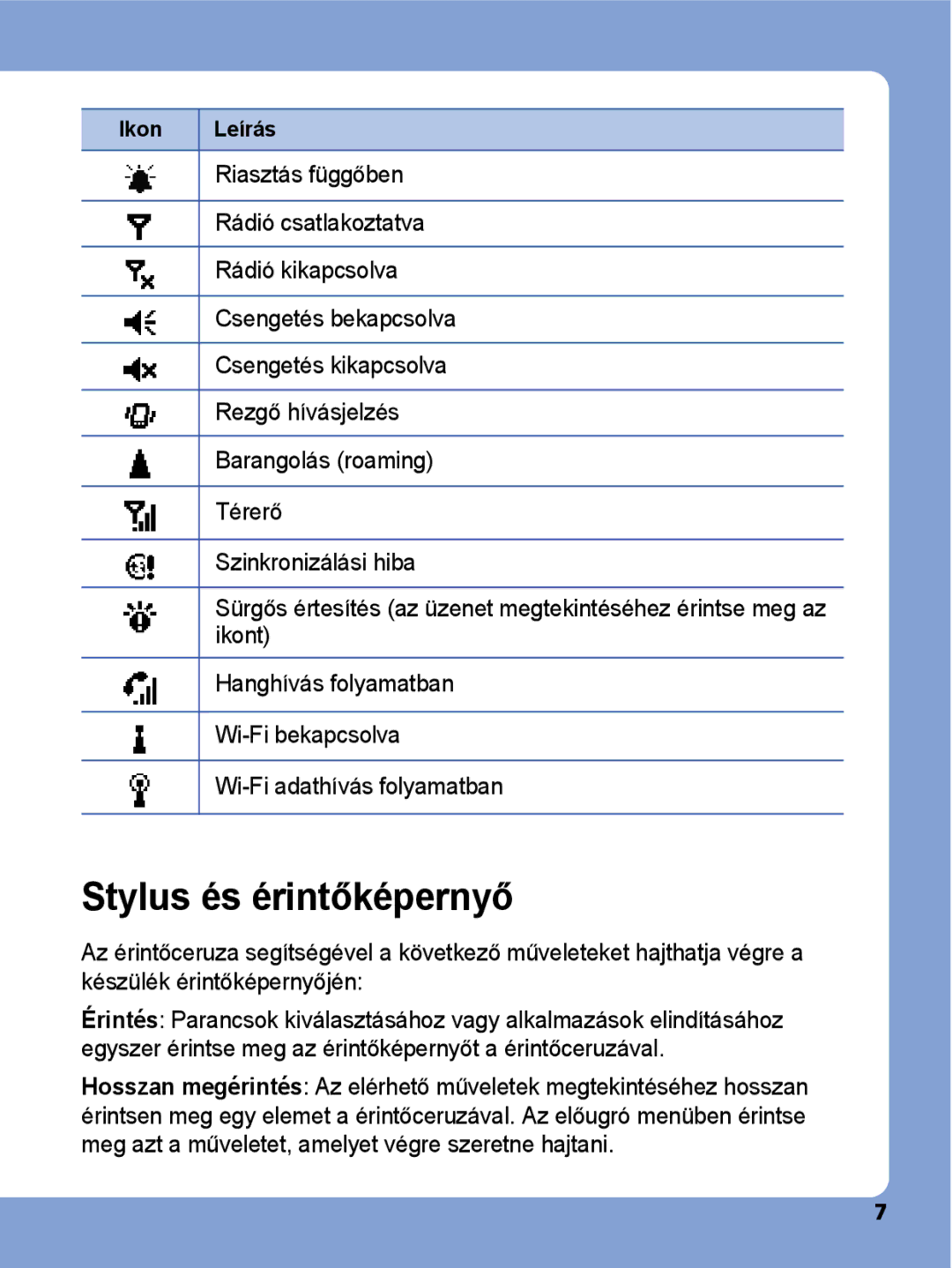 Samsung SGH-I780ZKAONE, SGH-I780ZKNITV, SGH-I780ZKATLF, SGH-I780ZKNWST, SGH-I780VRAXEH manual Stylus és érintőképernyő 