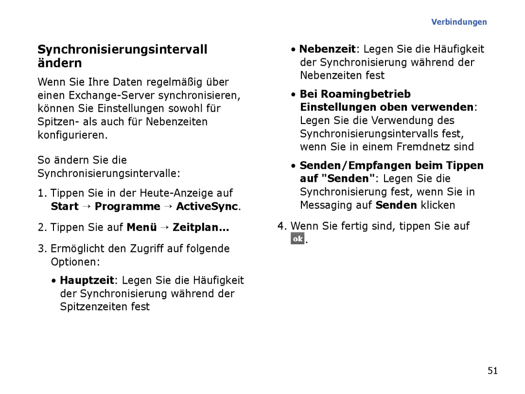 Samsung SGH-I780ZKADTM, SGH-I780ZKNVD2 Synchronisierungsintervall ändern, So ändern Sie die Synchronisierungsintervalle 