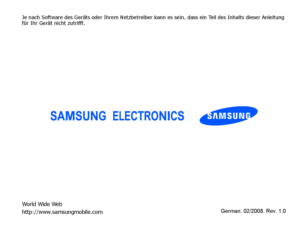 Samsung SGH-I780ZKADBT, SGH-I780ZKNVD2, SGH-I780ZKCDBT, SGH-I780ZKAVD2 manual World Wide Web, German. 02/2008. Rev 