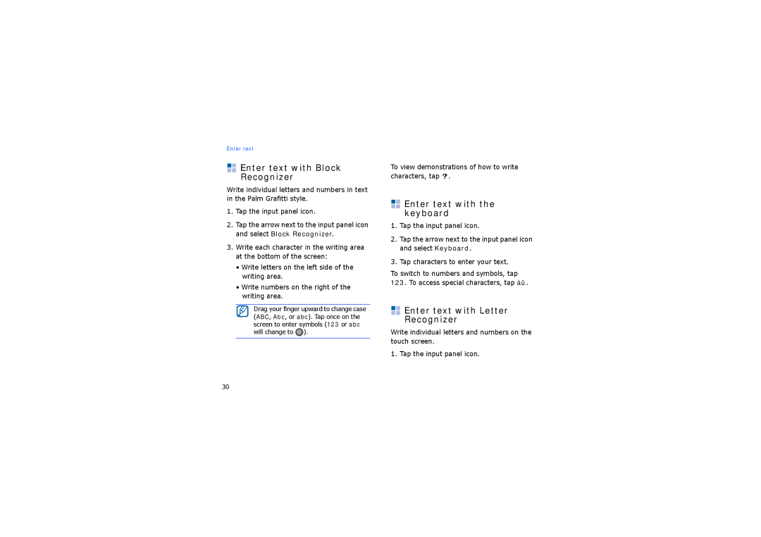 Samsung SGH-I900XKMARB Enter text with Block Recognizer, Enter text with the keyboard, Enter text with Letter Recognizer 