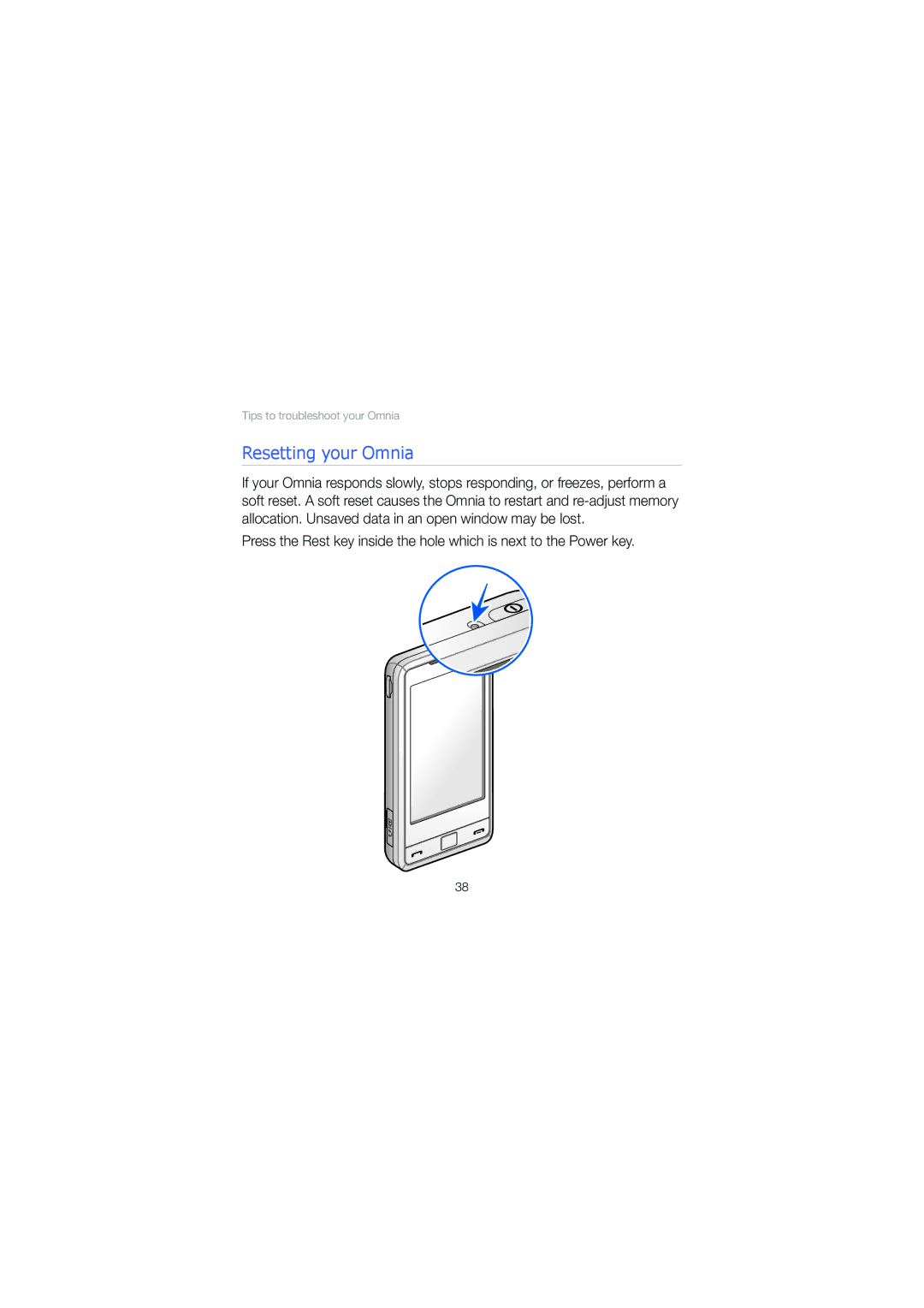 Samsung SGH-I900XKAARB, SGH-I900XKATUR, SGH-I900XKAMMC, SGH-I900XKAXFA, SGH-I900XKMXSG, SGH-I900XKAJED Resetting your Omnia 