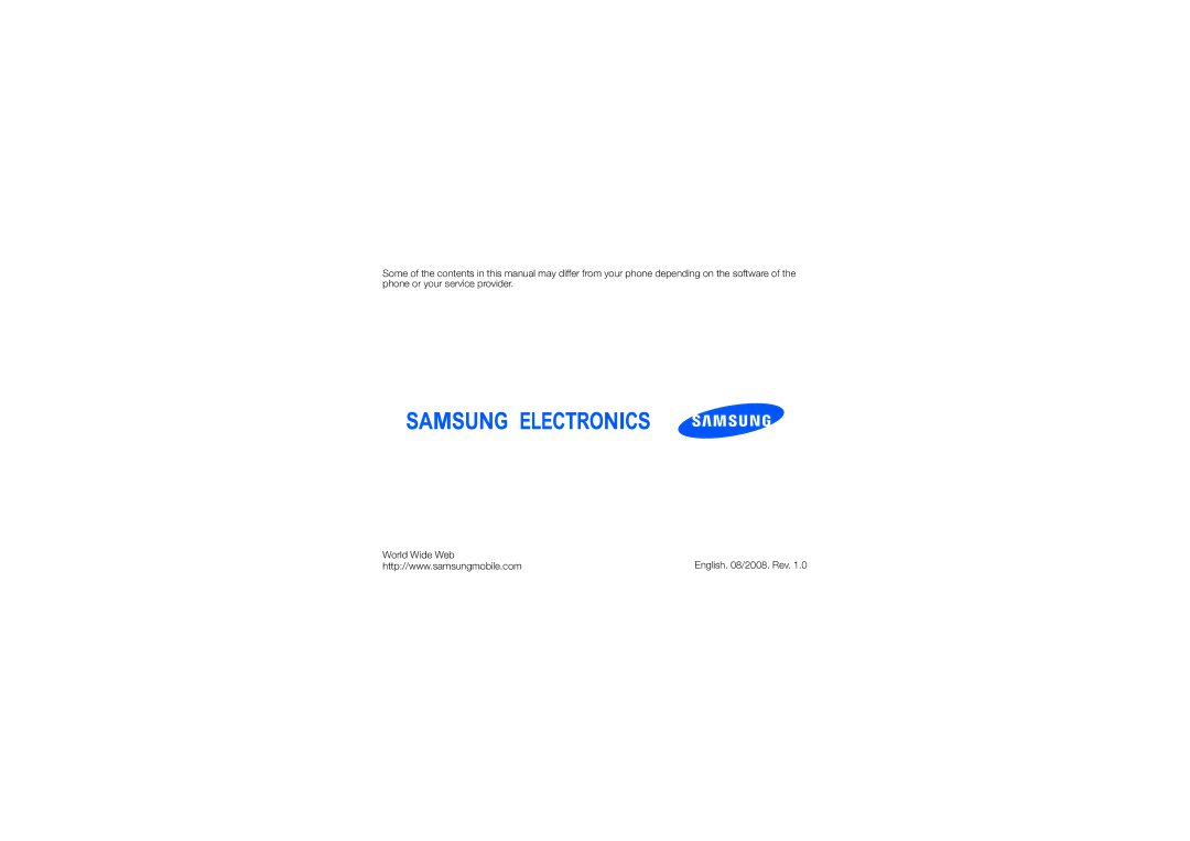 Samsung SGH-I900ZVBITV, SGH-I900XKBAUT, SGH-I900XKBSUN, SGH-I900ZKMITV, SGH-I900XKBITV, SGH-I900XKWOMN manual English /2008. Rev 