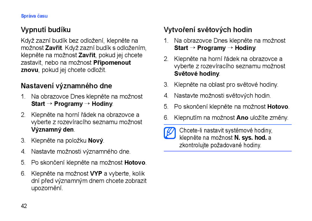 Samsung SGH-I900XKBWST, SGH-I900XKBIRD, SGH-I900XKDKBN Vypnutí budíku, Nastavení významného dne, Vytvoření světových hodin 