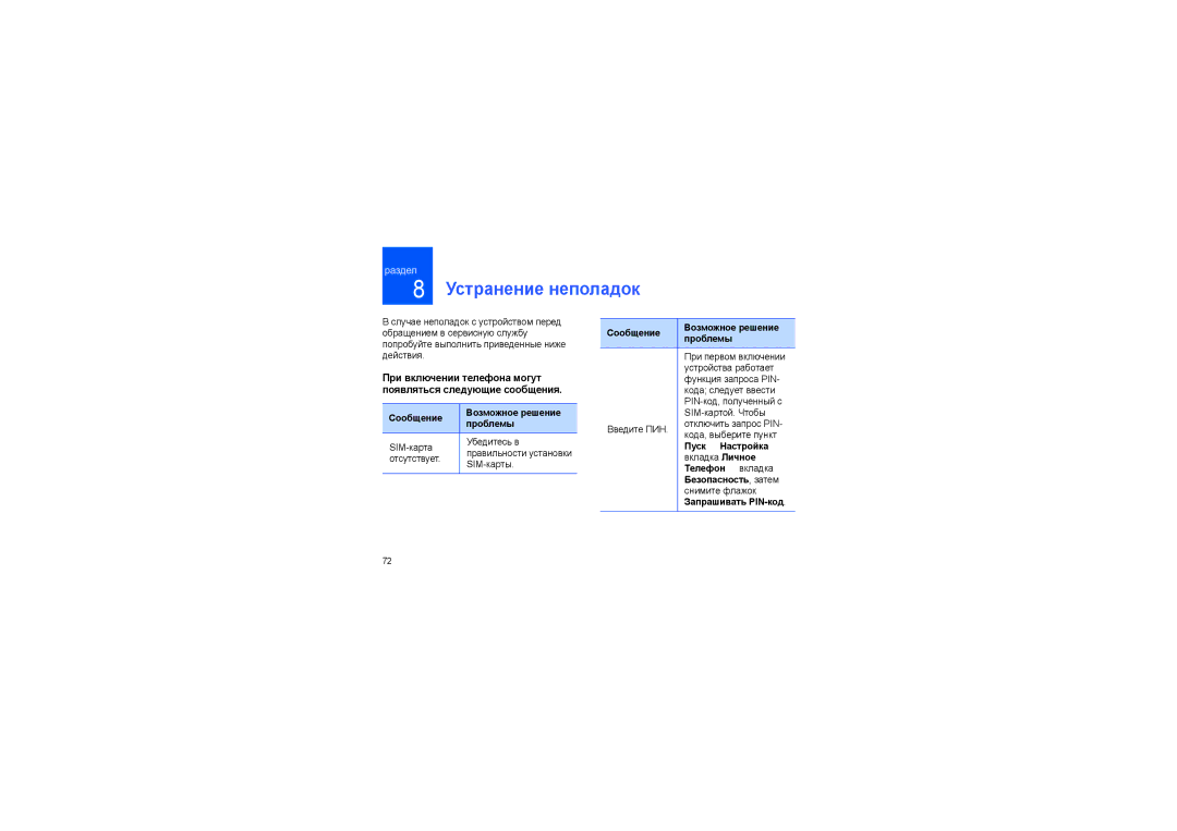 Samsung SGH-I900XKDSEB, SGH-I900ISASEB manual Устранение неполадок 