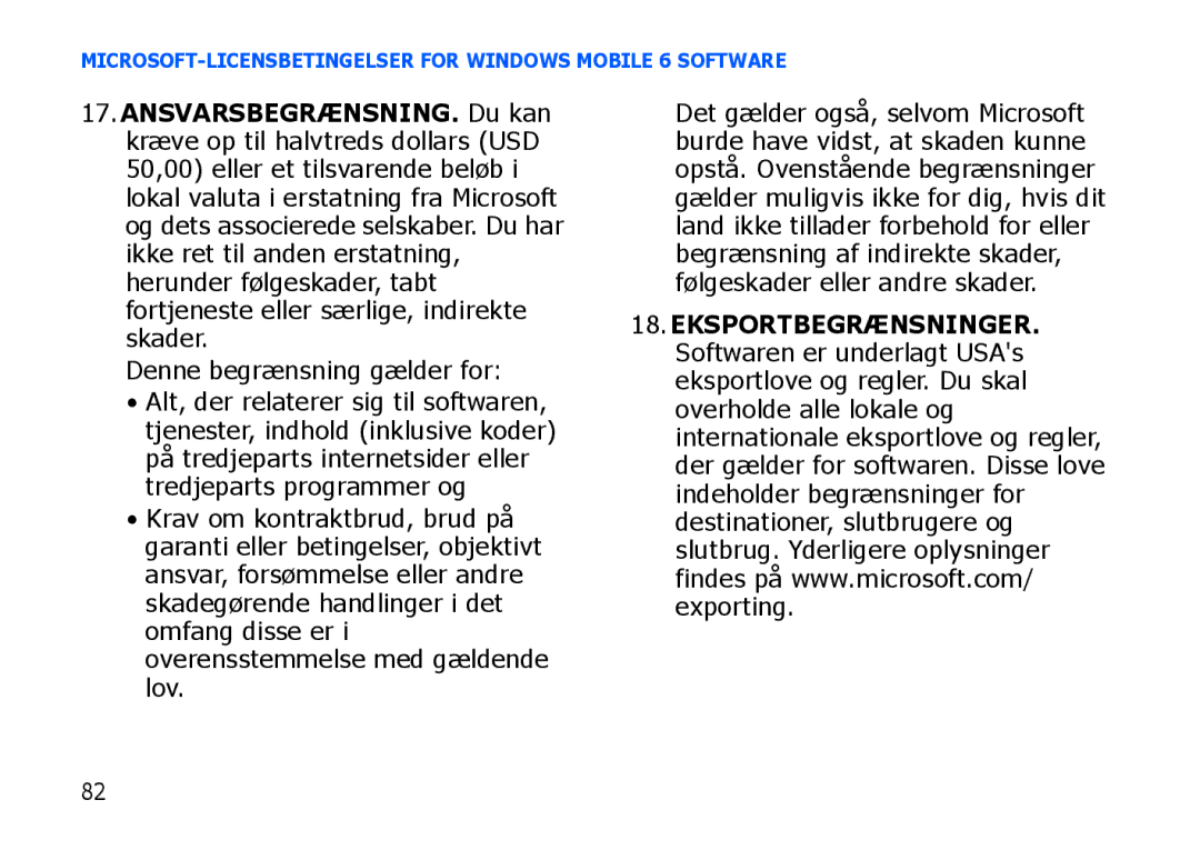 Samsung SGH-I900XKMXEE, SGH-I900XKAXEE manual Denne begrænsning gælder for 