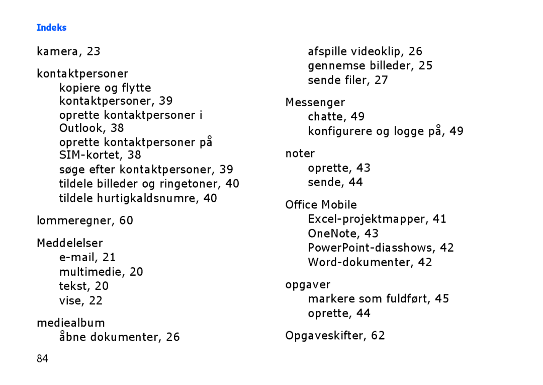 Samsung SGH-I900XKMXEE, SGH-I900XKAXEE manual Kamera Kontaktpersoner 