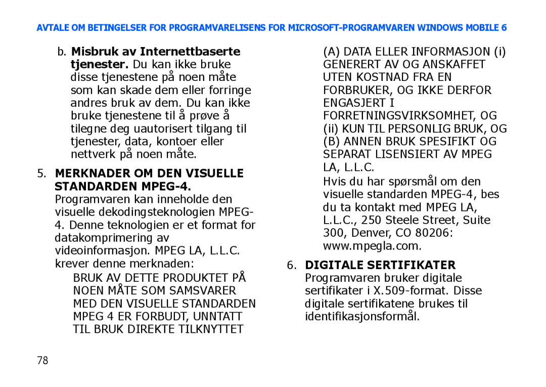 Samsung SGH-I900XKMXEE, SGH-I900XKAXEE manual Data Eller Informasjon 