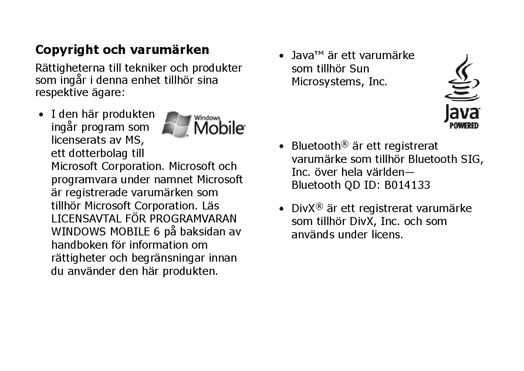 Samsung SGH-I900XKAXEE, SGH-I900XKMXEE manual Copyright och varumärken 