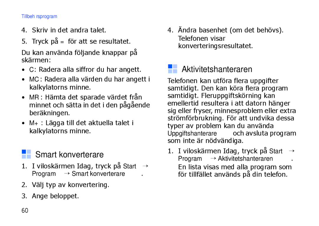 Samsung SGH-I900XKMXEE, SGH-I900XKAXEE manual Smart konverterare, Aktivitetshanteraren 