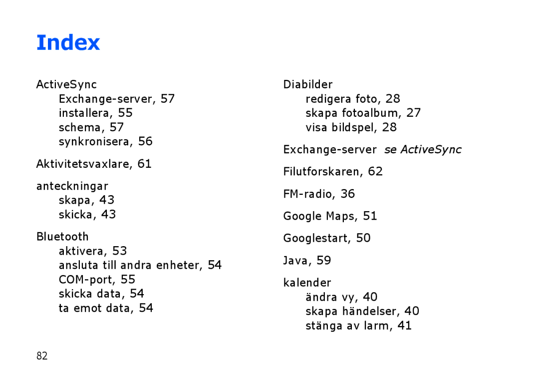 Samsung SGH-I900XKMXEE, SGH-I900XKAXEE manual Index 