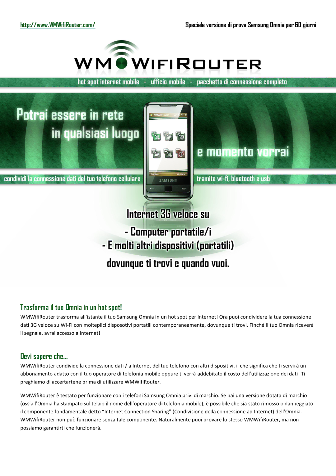 Samsung SGH-I900DABXTC, SGH-I900XNBITV, SGH-I900XKBWIN manual Trasforma il tuo Omnia in un hot spot, Devi sapere che… 