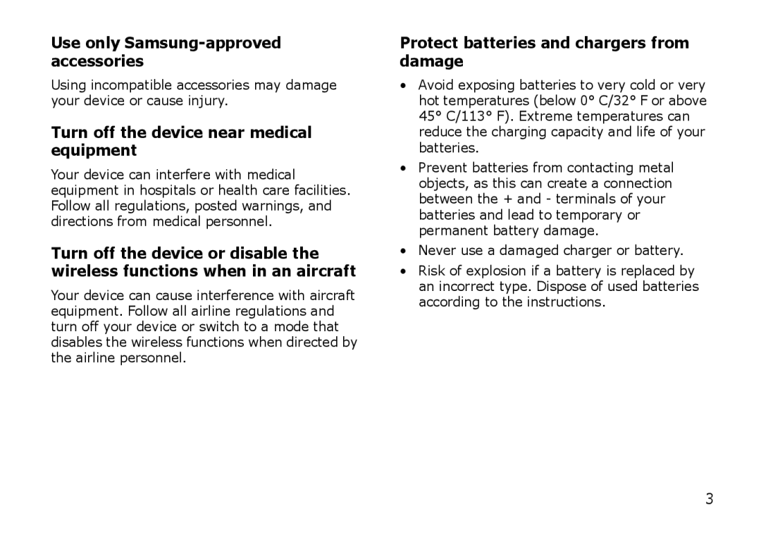 Samsung SGH-I900XKBVIA, SGH-I900ZKAXEG Use only Samsung-approved accessories, Turn off the device near medical equipment 