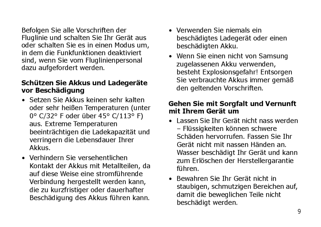 Samsung SGH-I900XKADBT, SGH-I900ZKAXEG, SGH-I900XKBDTM, SGH-I900XKATUR Schützen Sie Akkus und Ladegeräte vor Beschädigung 