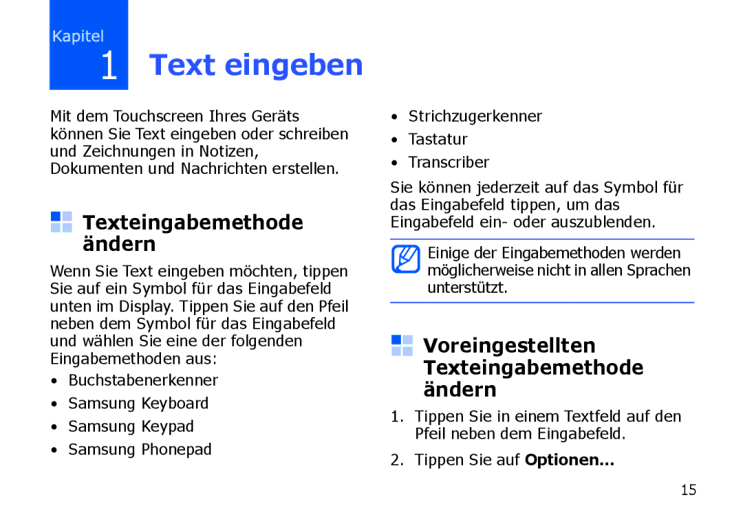 Samsung SGH-I900ZWBDTM, SGH-I900ZKAXEG, SGH-I900XKBDTM, SGH-I900XKATUR manual Voreingestellten Texteingabemethode ändern 