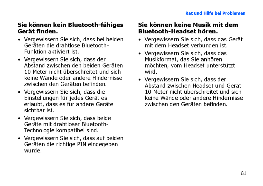 Samsung SGH-I900XKNVIA, SGH-I900ZKAXEG, SGH-I900XKBDTM, SGH-I900XKATUR manual Sie können kein Bluetooth-fähiges Gerät finden 