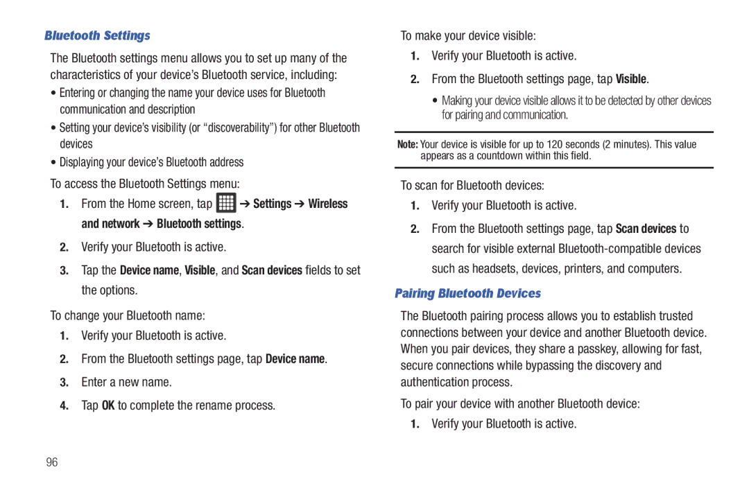 Samsung SGH-I987 user manual Verify your Bluetooth is active, Pairing Bluetooth Devices 