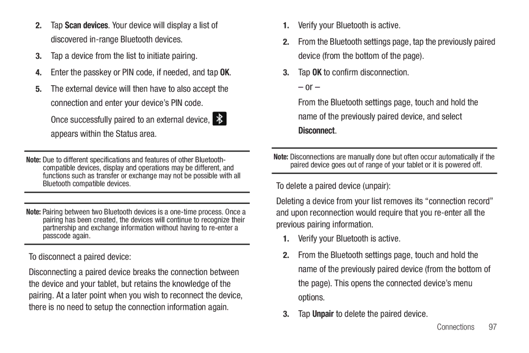 Samsung SGH-I987 user manual Tap a device from the list to initiate pairing, To disconnect a paired device 