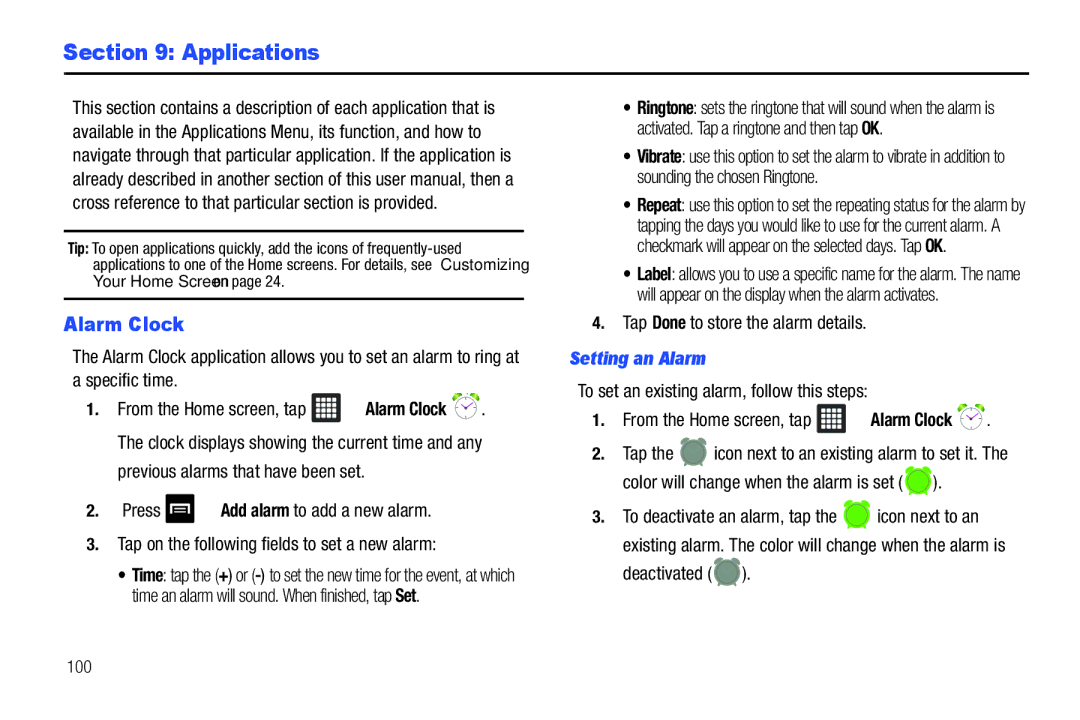 Samsung SGH-I987 user manual Applications, Alarm Clock, Setting an Alarm 