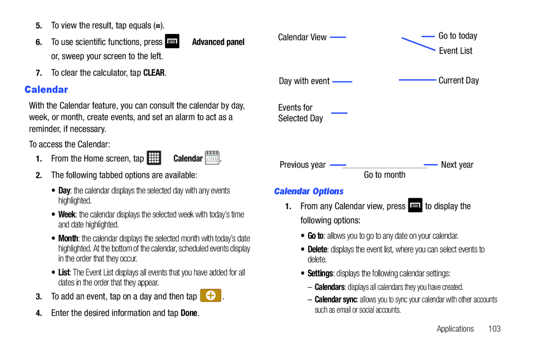 Samsung SGH-I987 user manual Calendar Options 