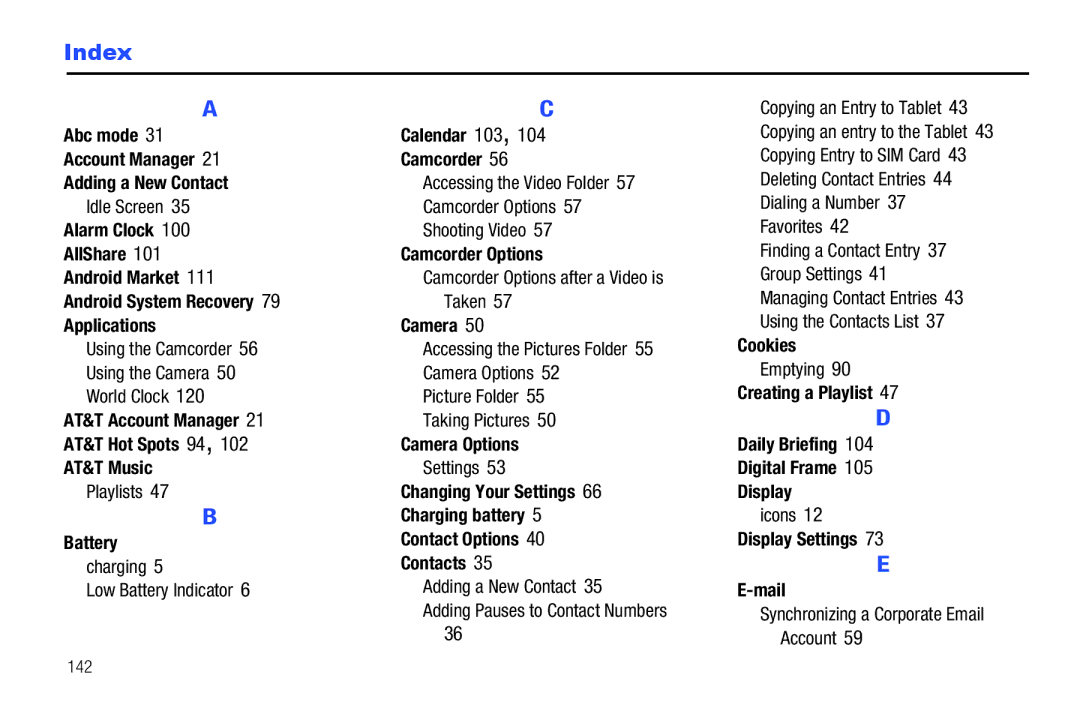 Samsung SGH-I987 user manual Index 