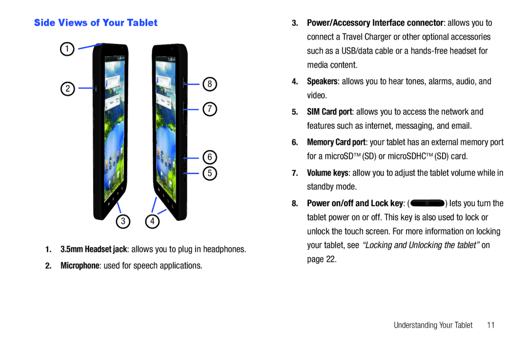 Samsung SGH-I987 user manual Side Views of Your Tablet, Microphone used for speech applications 