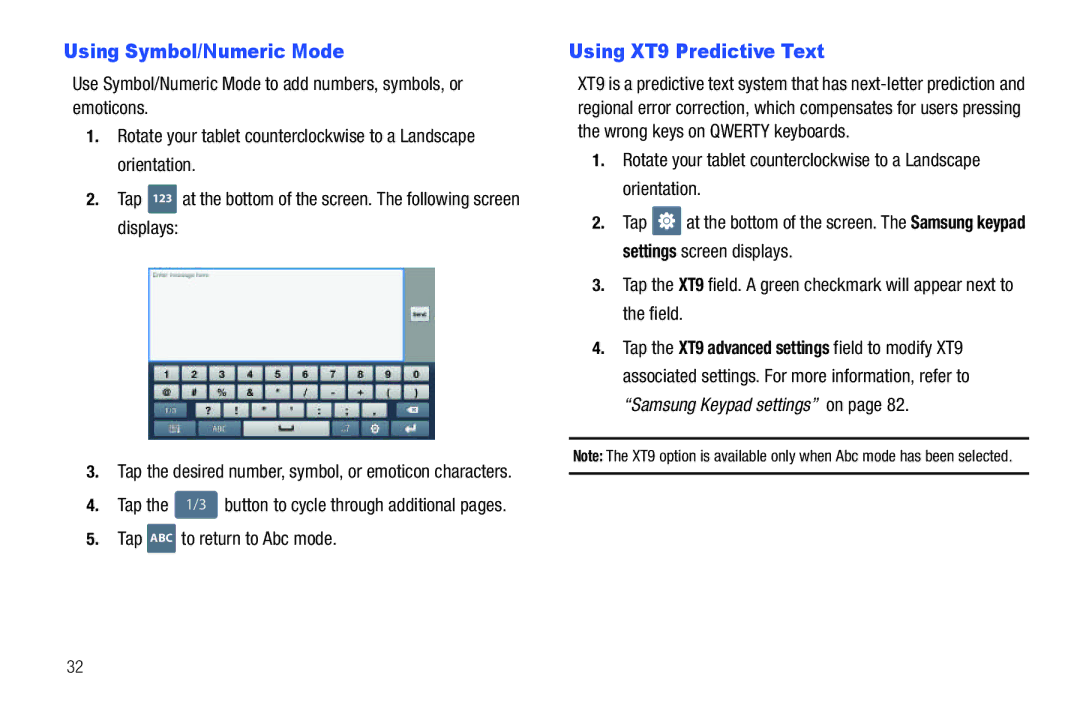 Samsung SGH-I987 user manual Using Symbol/Numeric Mode, Using XT9 Predictive Text, Tap ABC To return to Abc mode 