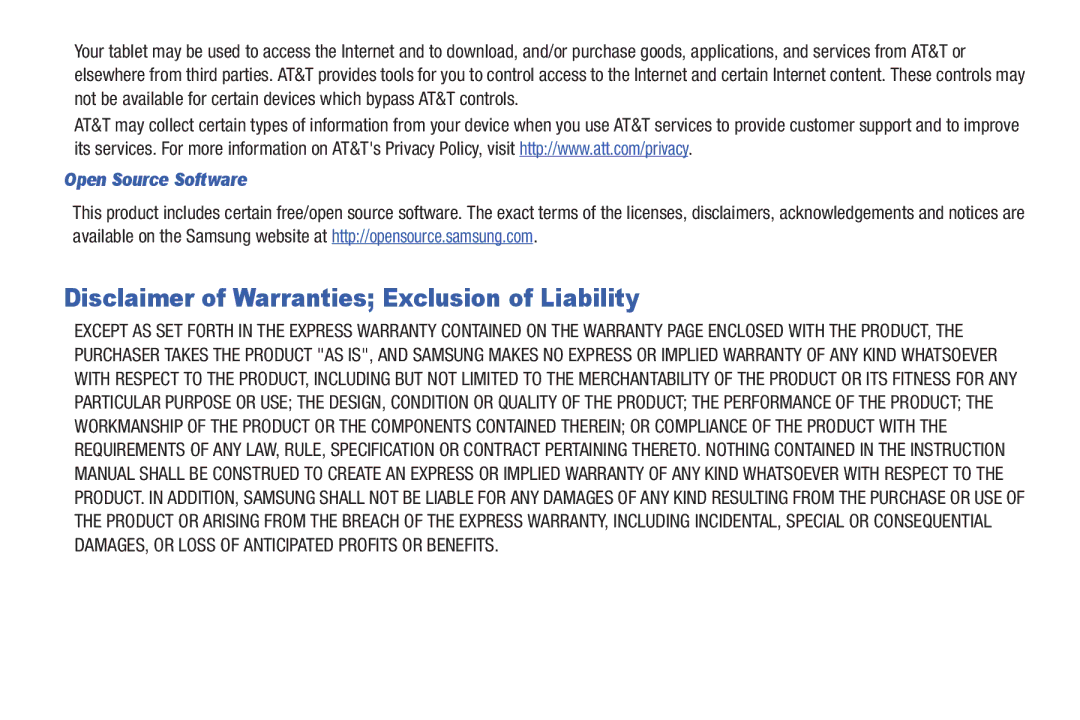 Samsung SGH-I987 user manual Disclaimer of Warranties Exclusion of Liability, Open Source Software 