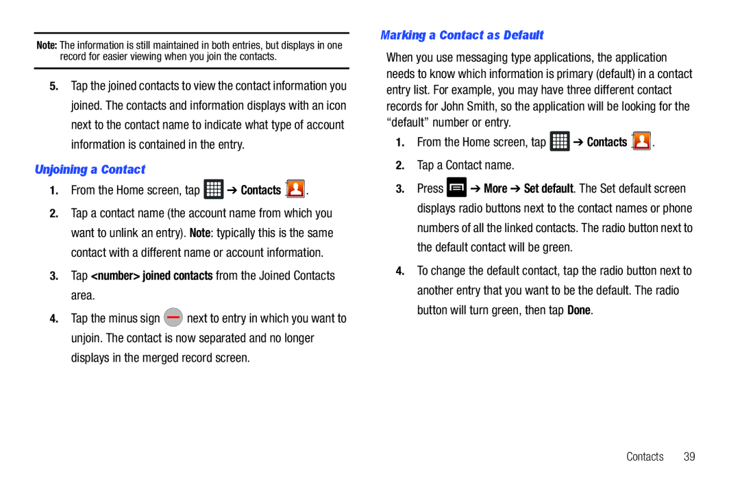 Samsung SGH-I987 user manual Unjoining a Contact, Tap number joined contacts from the Joined Contacts area 