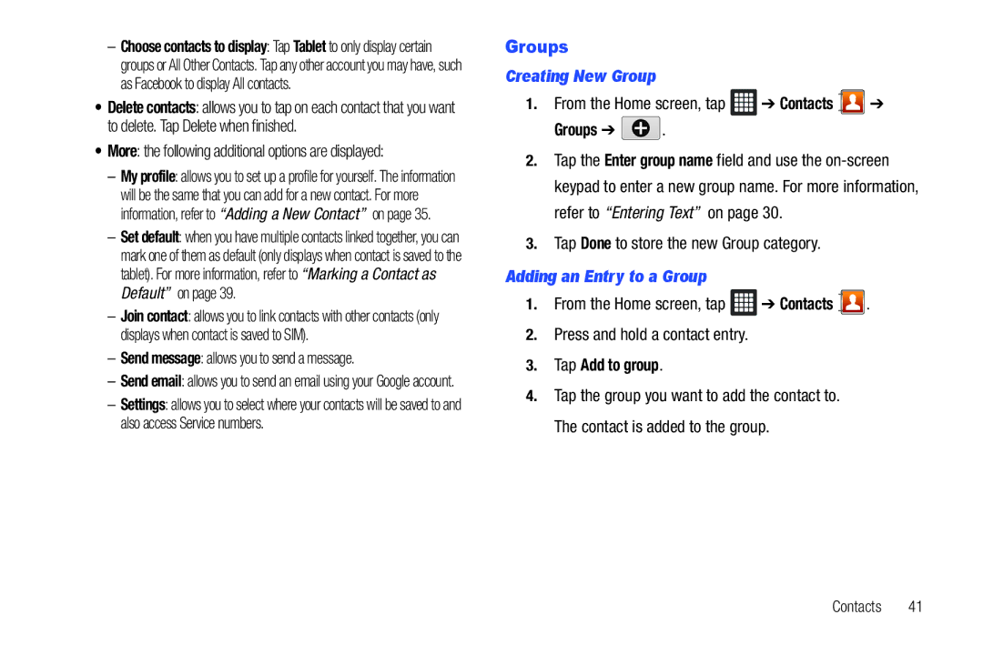 Samsung SGH-I987 user manual Groups, Creating New Group, Adding an Entry to a Group, Tap Add to group 