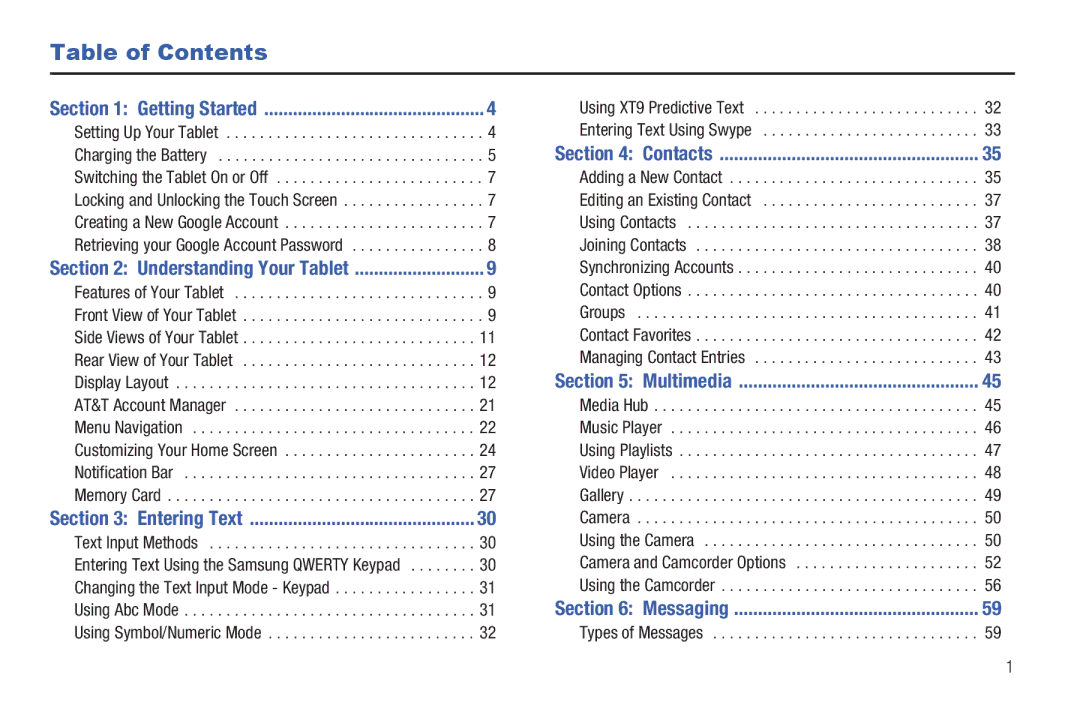 Samsung SGH-I987 user manual Table of Contents 