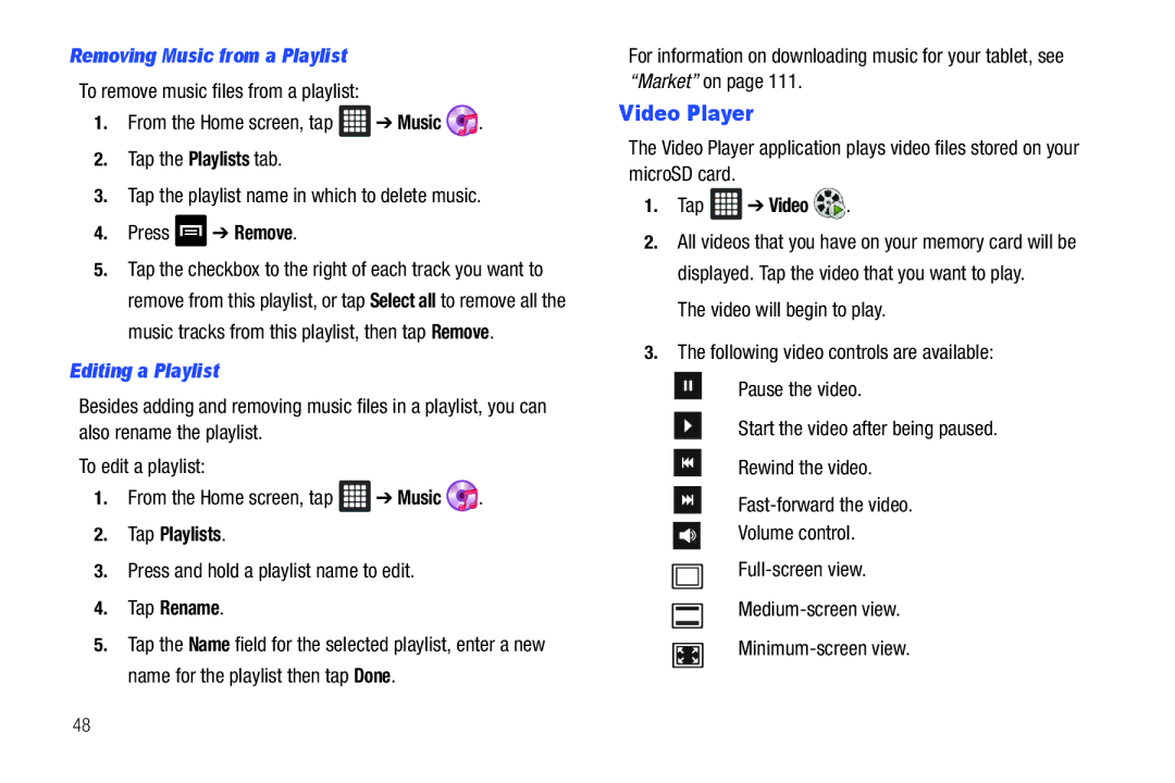 Samsung SGH-I987 user manual Video Player, Removing Music from a Playlist, Editing a Playlist 