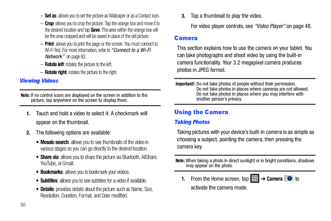 Samsung SGH-I987 user manual Using the Camera, Viewing Videos, Tap a thumbnail to play the video, Taking Photos 