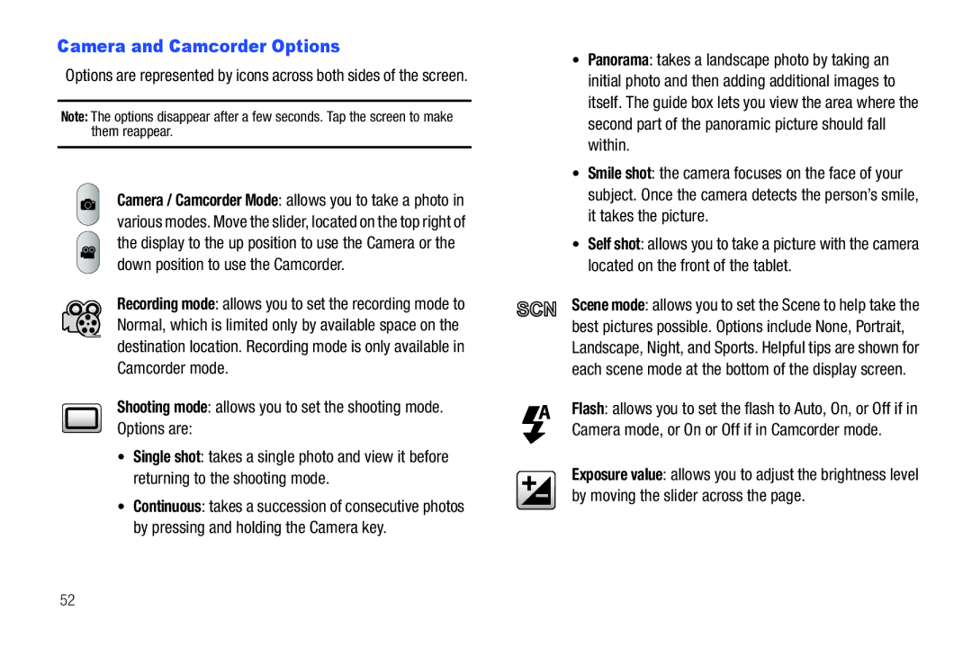 Samsung SGH-I987 user manual Camera and Camcorder Options 