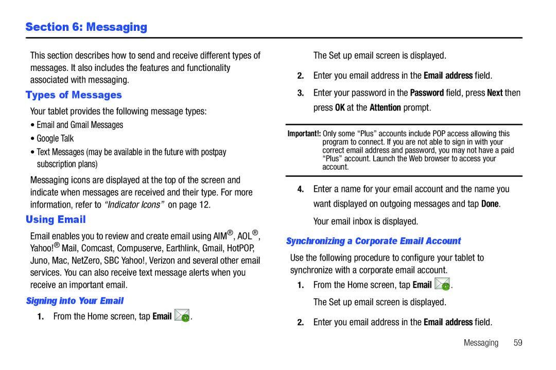 Samsung SGH-I987 user manual Messaging, Types of Messages, Using Email, Signing into Your Email 