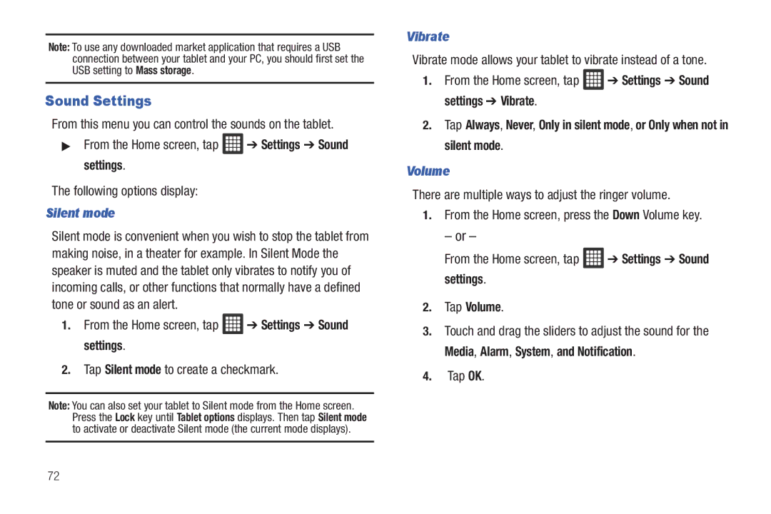 Samsung SGH-I987 user manual Sound Settings, Silent mode, Vibrate, Tap Volume 