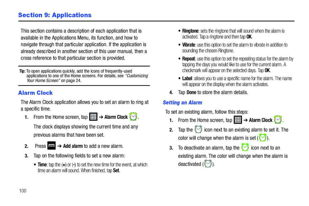 Samsung SGH-I987ZKAATT, i987 user manual Applications, Alarm Clock, Setting an Alarm 