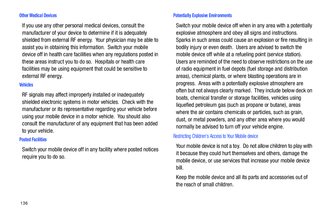 Samsung SGH-I987ZKAATT, i987 Other Medical Devices, Vehicles, Posted Facilities, Potentially Explosive Environments, 136 